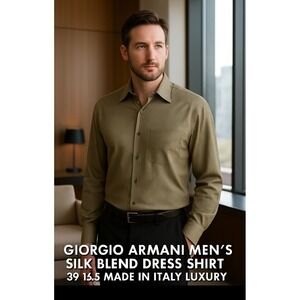 Giorgio Armani Men's Silk Blend Dress Shirt 39 15.5 Made in Italy Luxury